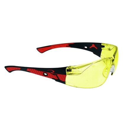 Radians Obliterator, Safety Glasses, Anti-Scratch, Amber Lens, Red/Black Frame, Frameless, 1 PR OBL1-40